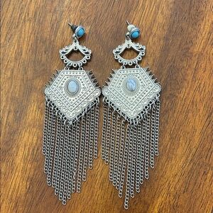 Bohemian Silver Turquoise Color Dangling Earrings